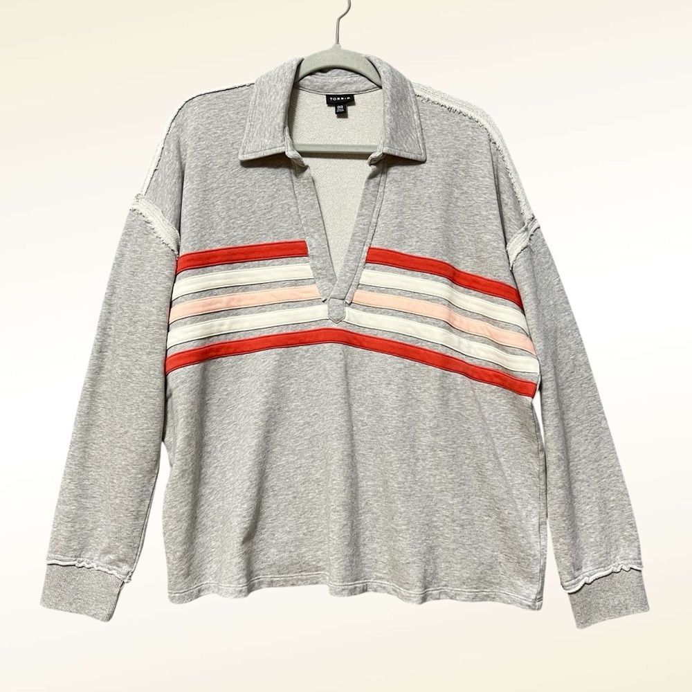 Torrid Collared Sweatshirt Size 00 (US M/L) Gray Stripes French Terry Athleisure